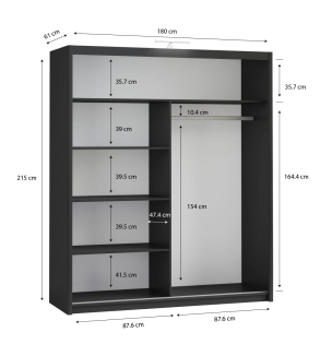 GABA PREMIUM PS 180 cm Sliding Door Wardrobe with Mirror