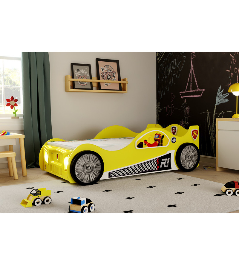 Gaba Monza Car Yellow Children's Baby Bed with Mattress
