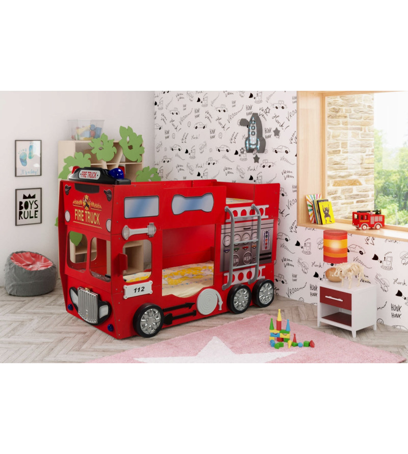 Gaba FIRETRUCK Bunk Children's Baby Bed with Mattress