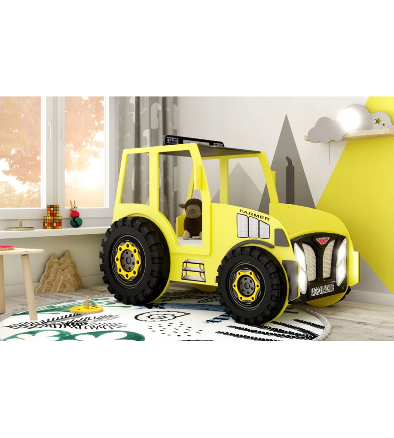 Gaba TRACTOR Yellow Children's Baby Bed with Mattress