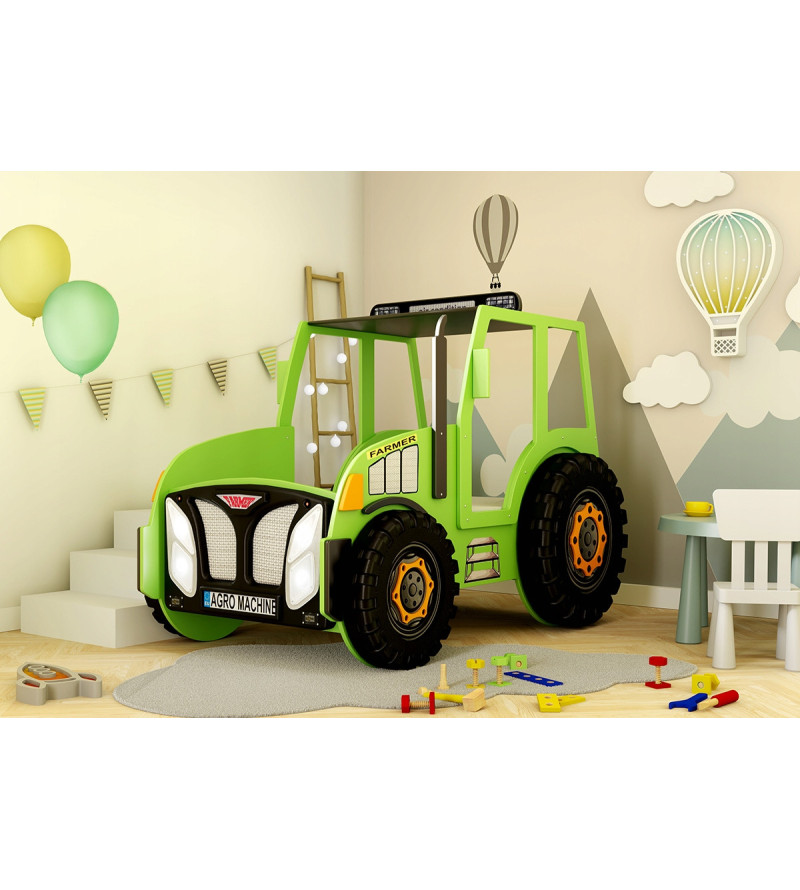 Gaba TRACTOR Green Children's Baby Bed with Mattress