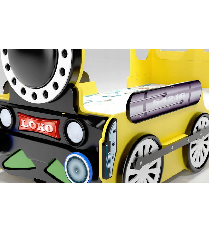 Gaba LOCOMOTIVE Yellow Children's Baby Bed with Mattress