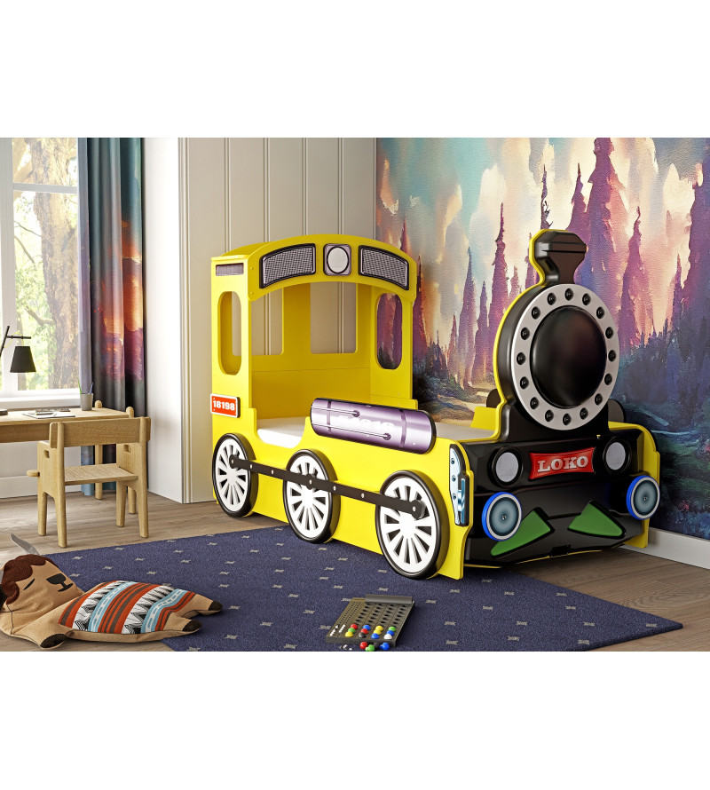 Gaba LOCOMOTIVE Yellow Children's Baby Bed with Mattress