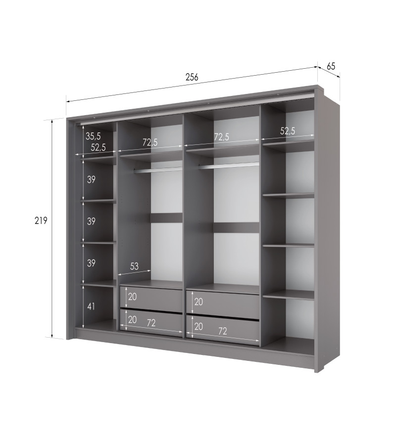 GABA PREMIUM BM 256 cm Sliding Door Wardrobe with Mirror