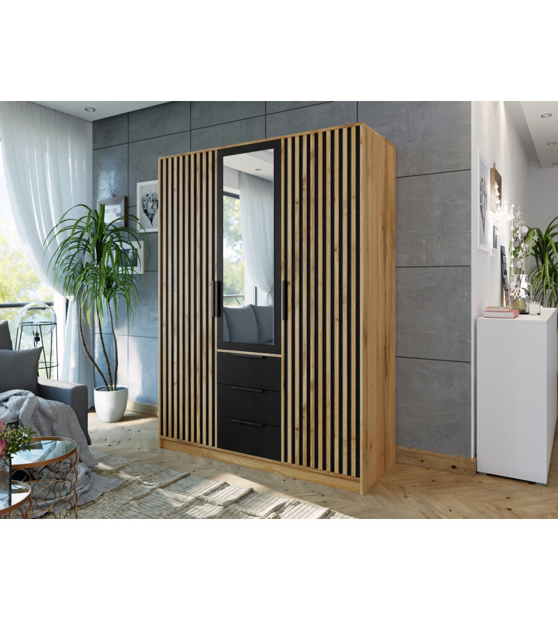 Gaba BA D3 Lux 150cm Oak/Black Wardrobe