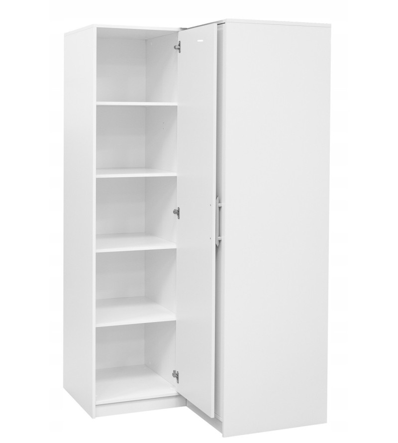 Gaba BA Corner Wardrobe Full White 2 Hanging Rail - Shelves Space Saver