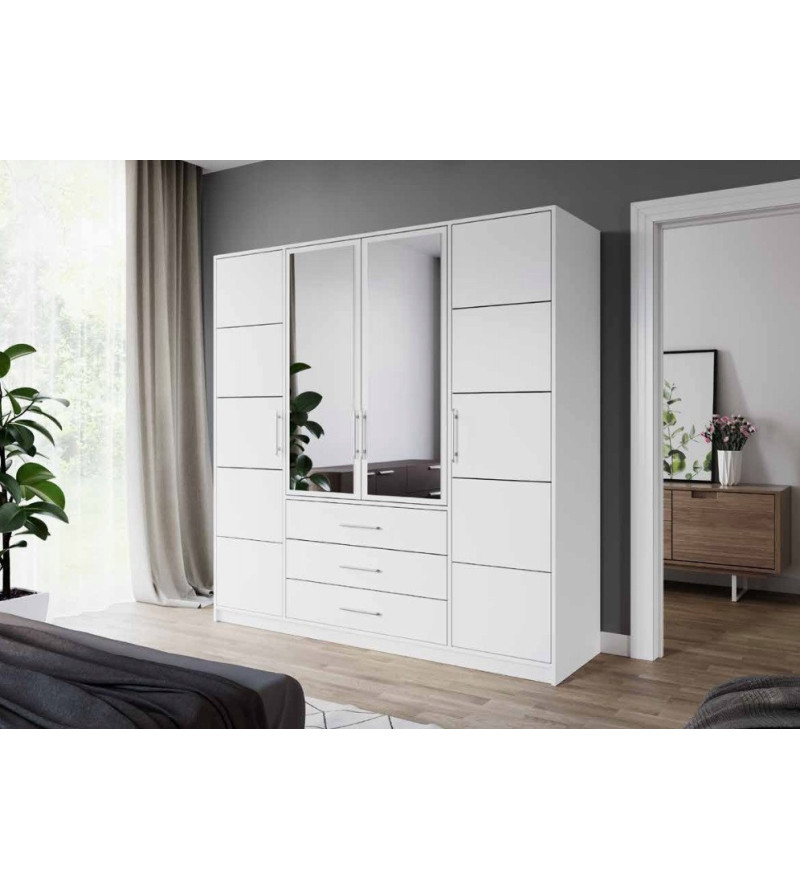GABA BA D4 200 cm White Hinged Door Wardrobe with Mirror