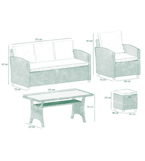 GABA Garden Furniture Set GENE 6 Seater Set with Table