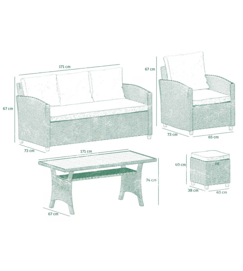 GABA Garden Furniture Set GENE 6 Seater Set with Table