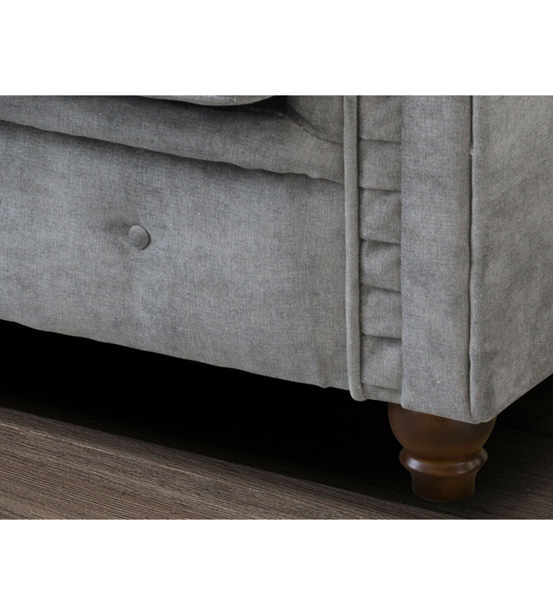 Gaba Chesterfield Sofa Set 3 + 2 Dark Grey Plush Velvet