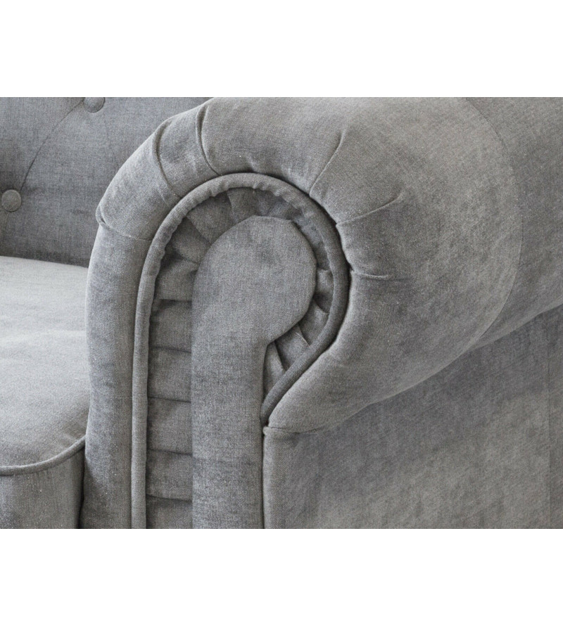 Gaba Chesterfield Sofa Set 3 + 2 Dark Grey Plush Velvet