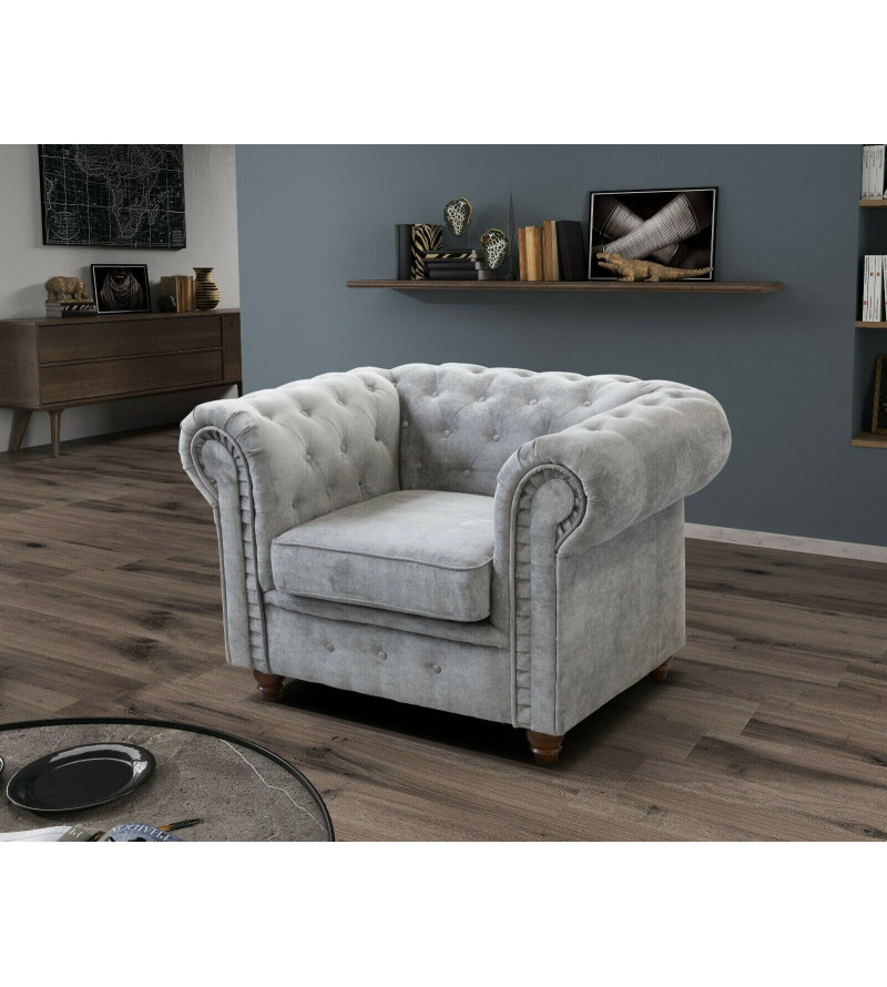 Gaba Chesterfield Sofa Set 3 + 2 Dark Grey Plush Velvet