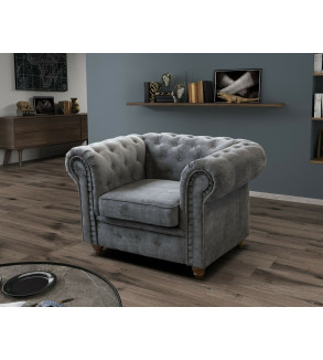 Gaba Chesterfield Sofa Set 3 + 2 Dark Grey Plush Velvet
