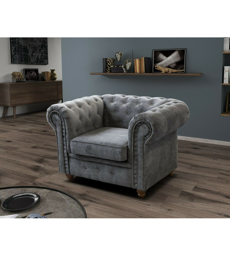 Gaba Chesterfield Sofa Set 3 + 2 Dark Grey Plush Velvet