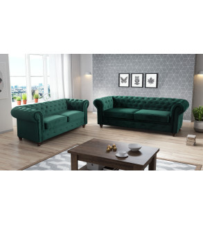 Gaba Chesterfield Sofa Set 3 + 2 Dark Grey Plush Velvet