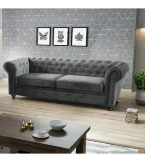Gaba Chesterfield Sofa Set 3 + 2 Dark Grey Plush Velvet