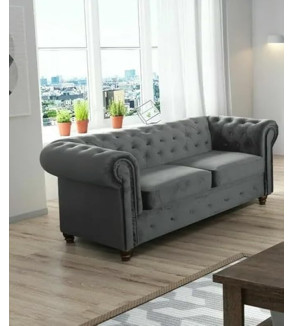 Gaba Chesterfield Sofa Set 3 + 2 Dark Grey Plush Velvet