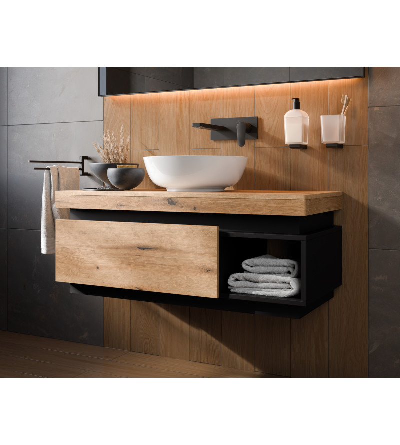 Gaba Kaya Bathroom Sink Cabinet wall Mounted Oak / Black