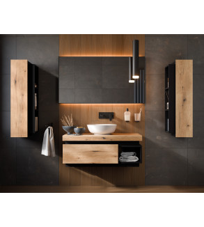 Gaba Kaya Bathroom Sink Cabinet wall Mounted Oak / Black