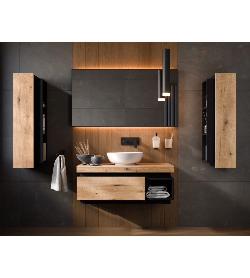 Gaba Kaya Bathroom Sink Cabinet wall Mounted Oak / Black