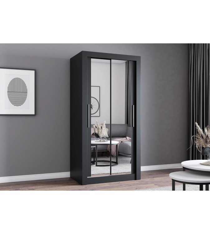Gaba MN 100 cm Sliding Door Wardrobe with Mirror 2 Hanging Rail
