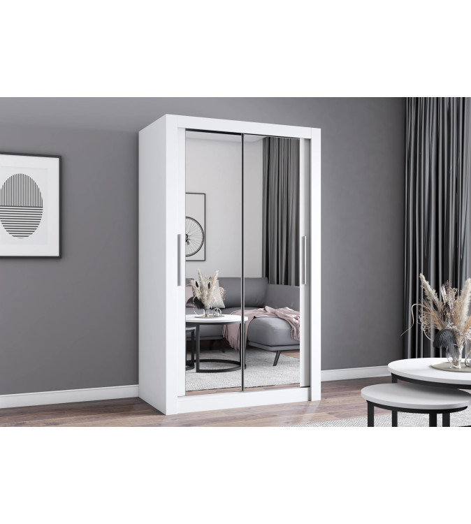 Gaba MN 120 cm Sliding Door Wardrobe with Mirror 2 Hanging Rail