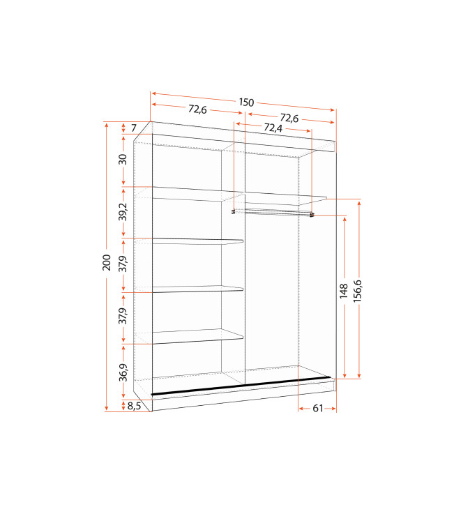 Gaba LA A II 150 cm Sliding Door Wardrobe