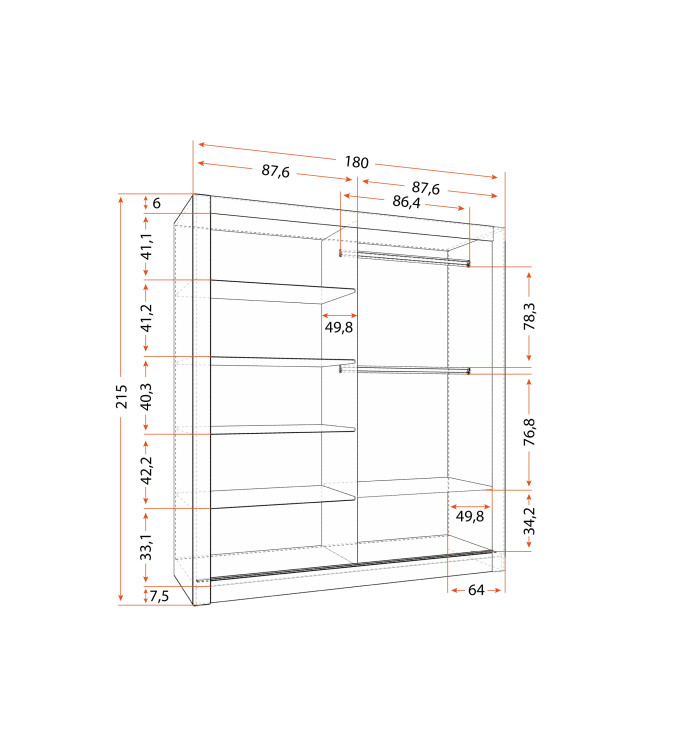 Gaba MN 180 cm Sliding Door Wardrobe with Mirror