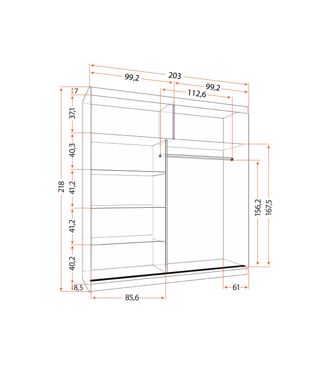 Gaba MU 20 203 cm Sliding Door Wardrobe with Mirror