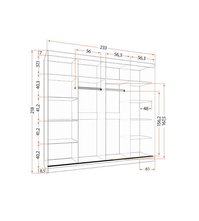 Gaba MU 35 233 cm Sliding Door Wardrobe with Mirror
