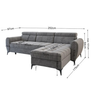 GABA BJORN SOFA L Shaped Universal Corner Sofa Bed Graphite  ( 97 )