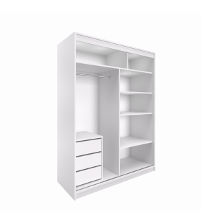 Gaba Sliding Door Wardrobe 3 Drawer Shelving Unit Universal Full White