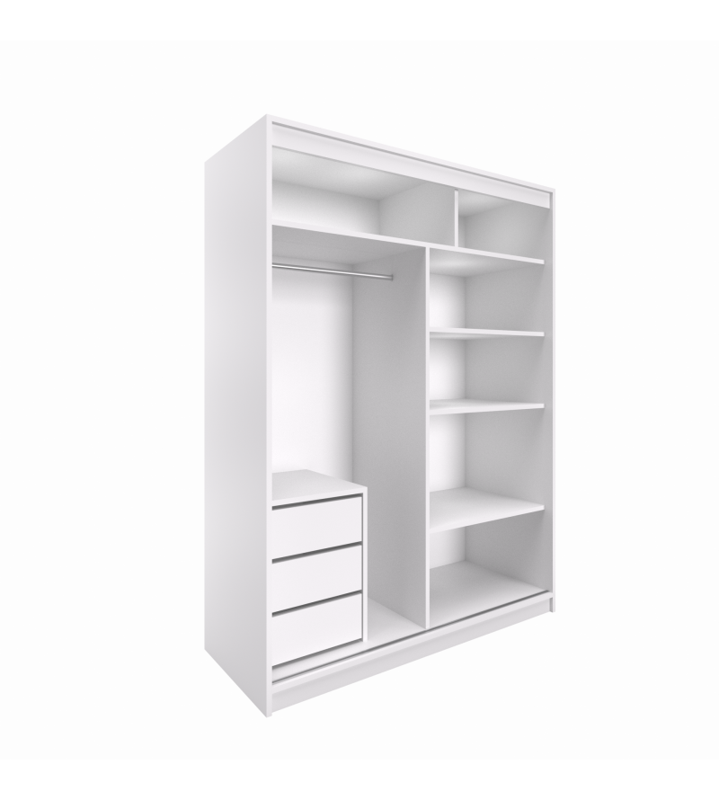Gaba Sliding Door Wardrobe 3 Drawer Shelving Unit Universal Full White