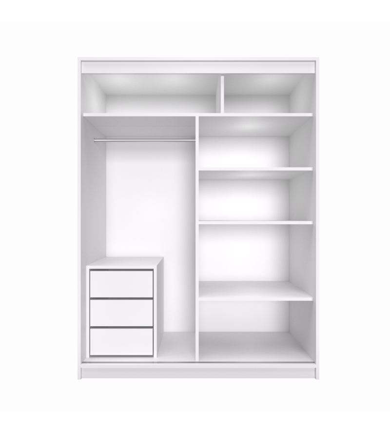 Gaba Sliding Door Wardrobe 3 Drawer Shelving Unit Universal Full White