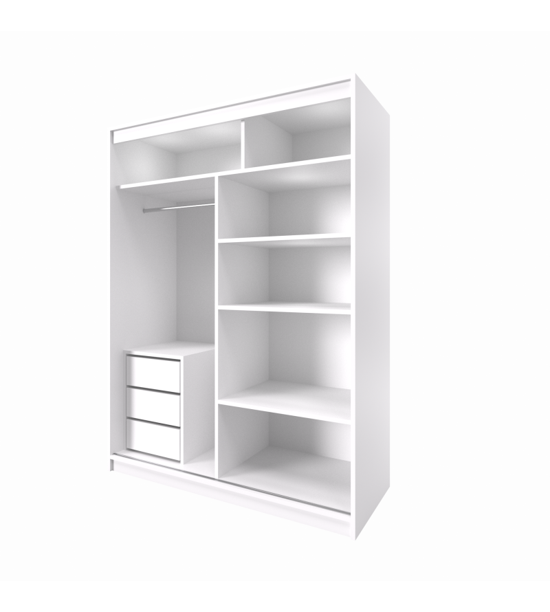 Gaba Sliding Door Wardrobe 3 Drawer Shelving Unit Universal Full White