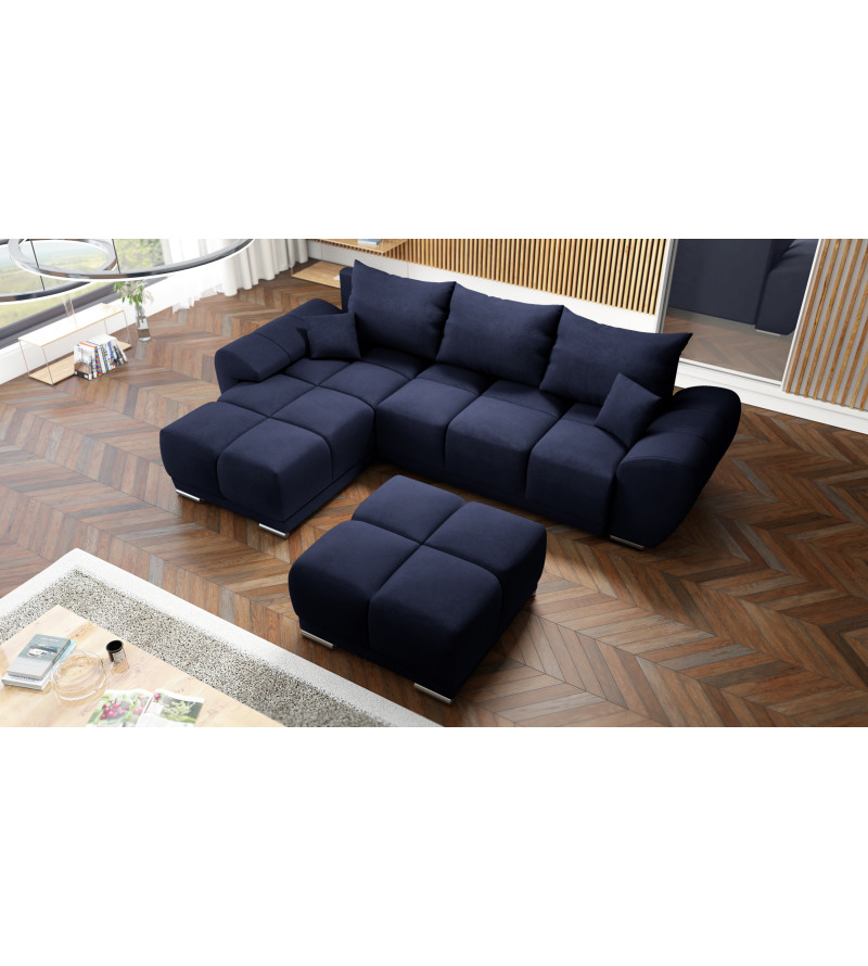 Gaba LONDON L Shaped Universal Corner Sofa Bed Velvet Navy Blue  ( 79)