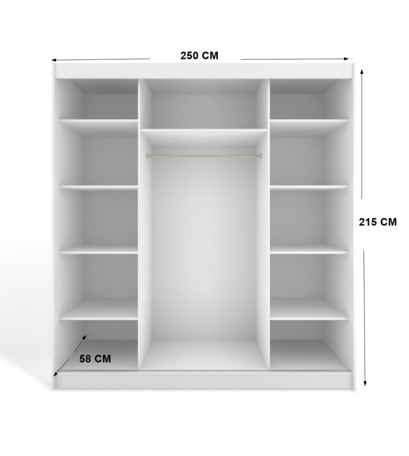 GABA White Series 250 cm Sliding Door Wardrobe with Mirror