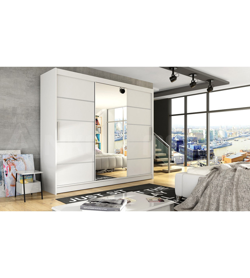 GABA White Series 250 cm Sliding Door Wardrobe with Mirror