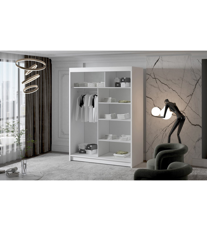 Gaba White Series 180cm Sliding Door Wardrobe Full White