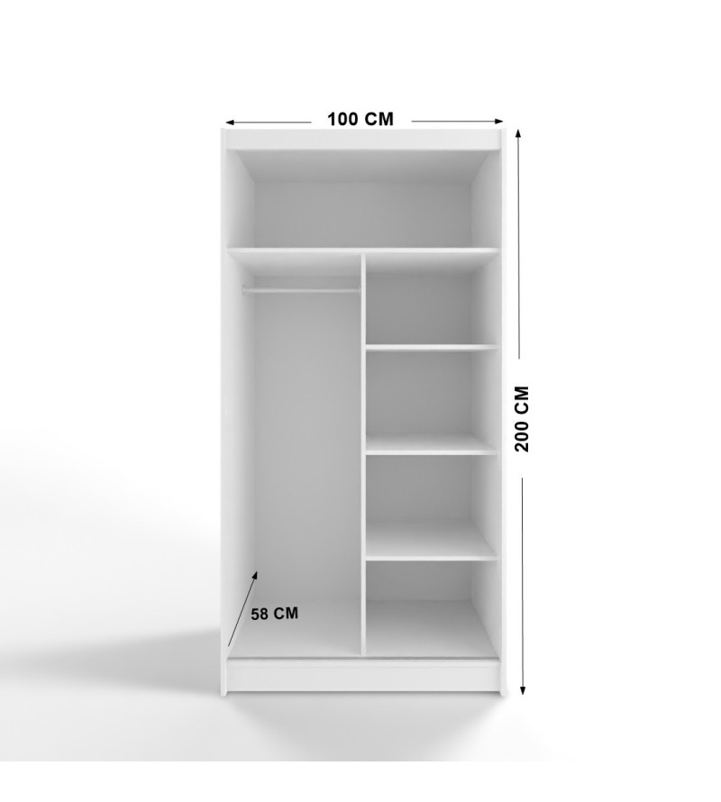 GABA Full Mirror 100 cm Sliding Door Wardrobe with Mirror