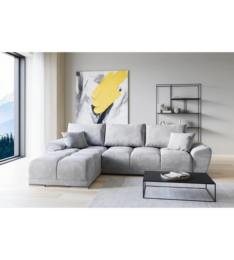 GABA LONDON L-Shaped Universal Corner Sofa Light Grey Matt Velvet ( 85 )