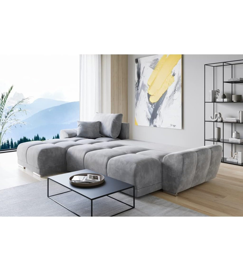 GABA LONDON L-Shaped Universal Corner Sofa Light Grey Matt Velvet ( 85 )