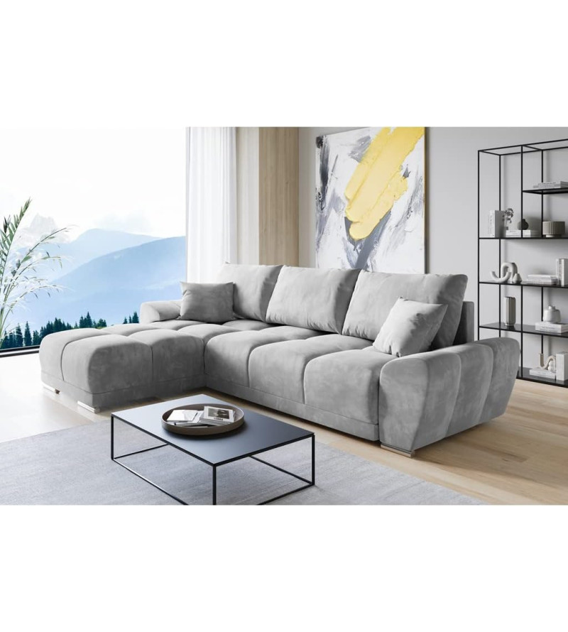 GABA LONDON L-Shaped Universal Corner Sofa Light Grey Matt Velvet ( 85 )