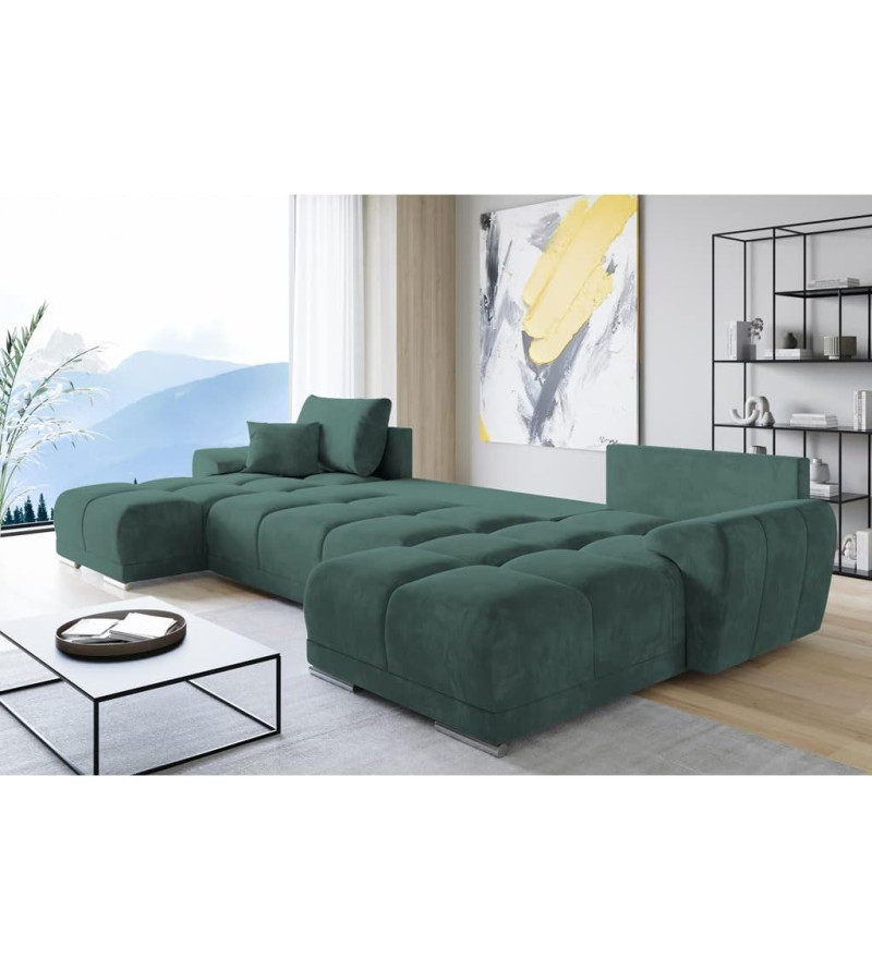 GABA LONDON U-Shaped Corner Sofa Bottle Green Velvet ( 37 )