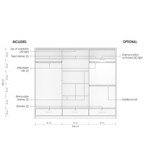 GABA PREMIUM MARS 250 cm Sliding Door Wardrobe with Mirror