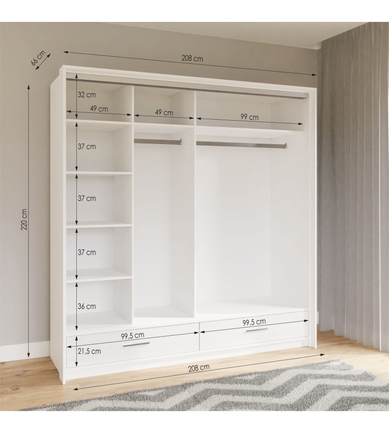 GABA PREMIUM MARS 200 cm Sliding Door Wardrobe with Mirror