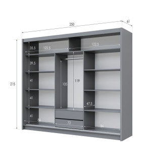 GABA PREMIUM PRTO 250 cm Sliding Door Wardrobe with Mirror