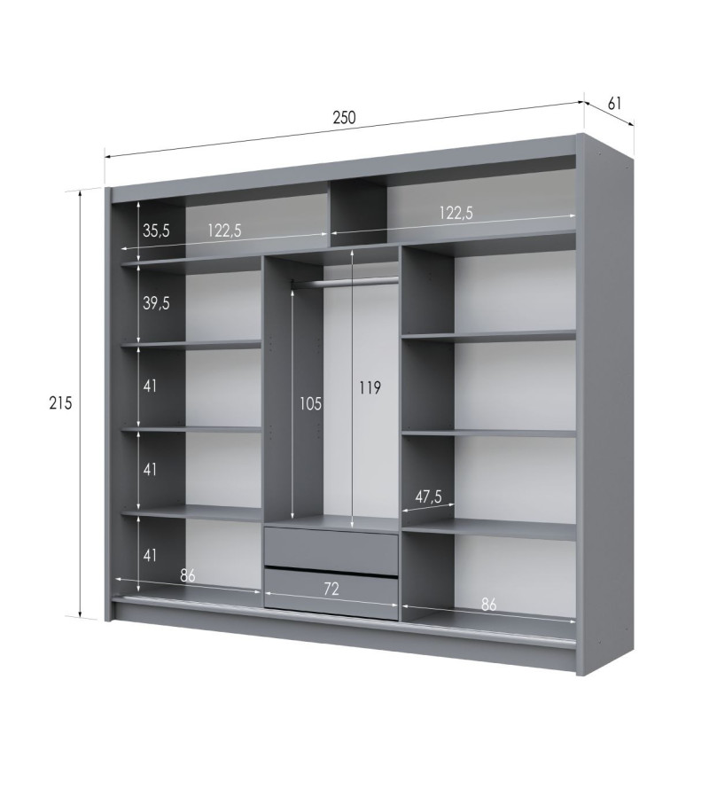 GABA PREMIUM PRTO 250 cm Sliding Door Wardrobe with Mirror