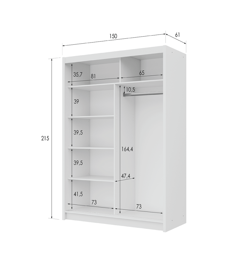 GABA PREMIUM VTA 150 cm Sliding Door Wardrobe with Mirror