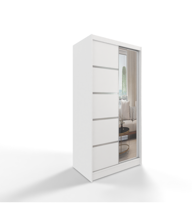 GABA White Series 100 cm Sliding Door Wardrobe with Mirror